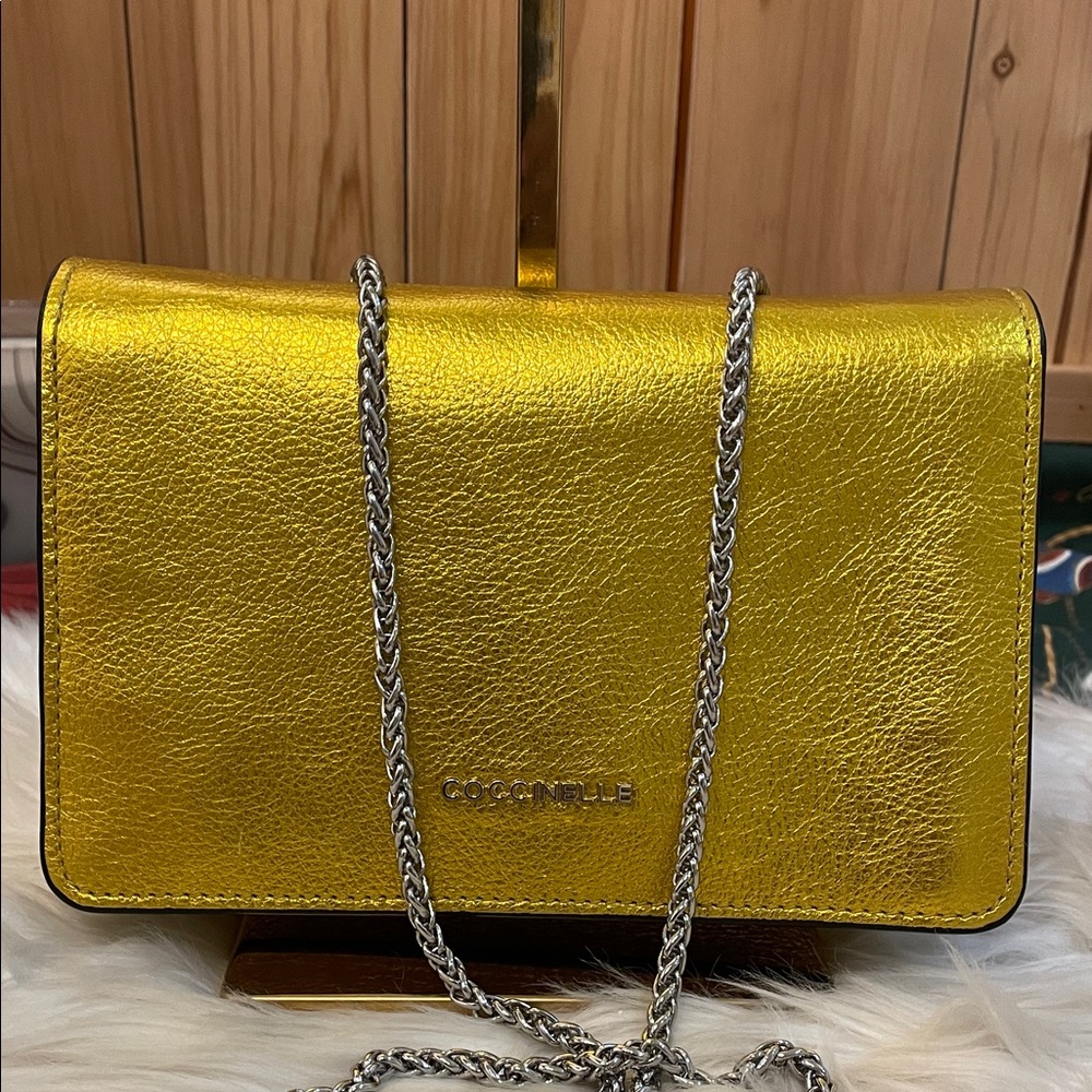 💜Coccinelle Vibrant Yellow Crossbody Bag with Chain Strap - Picture 6 of 16